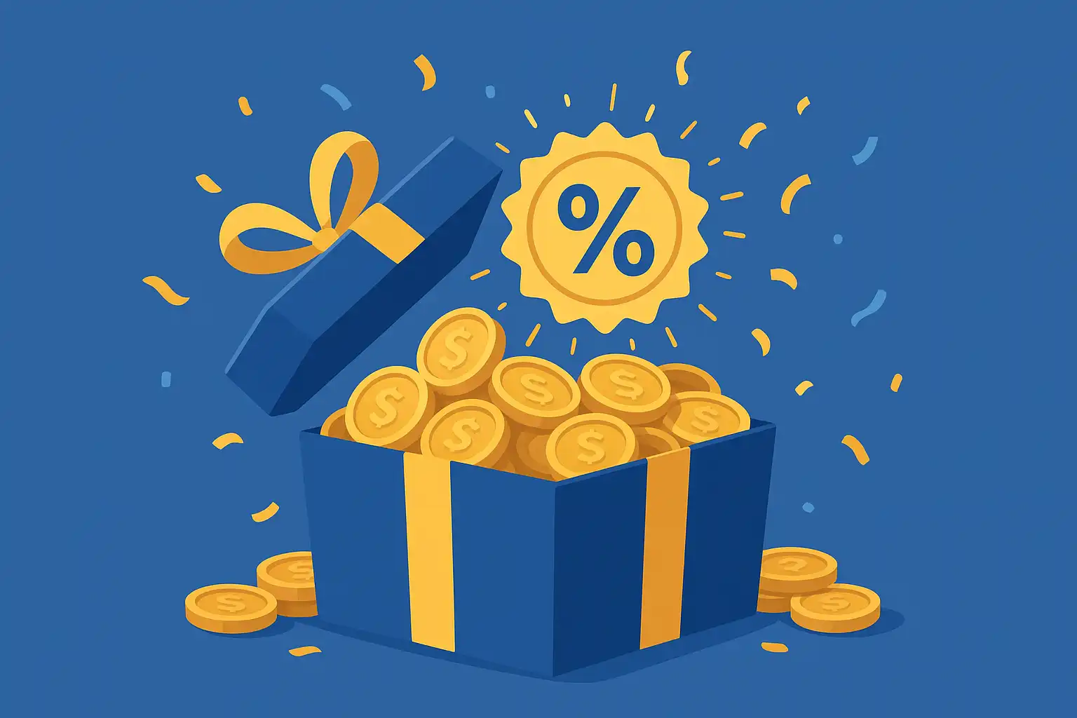 Gift box with gold coins and a bonus percentage badge representing the NorseMania welcome offer